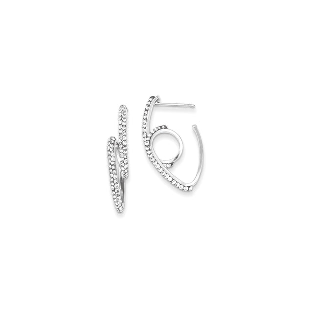Sterling Silver Spiral Hoop Earrings with Crystal, Abstract Swirl Design, Modern Style