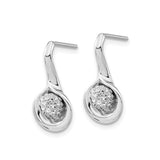 Sterling Silver Drop Earrings with Cubic Zirconia Cluster and Abstract Swirl Design