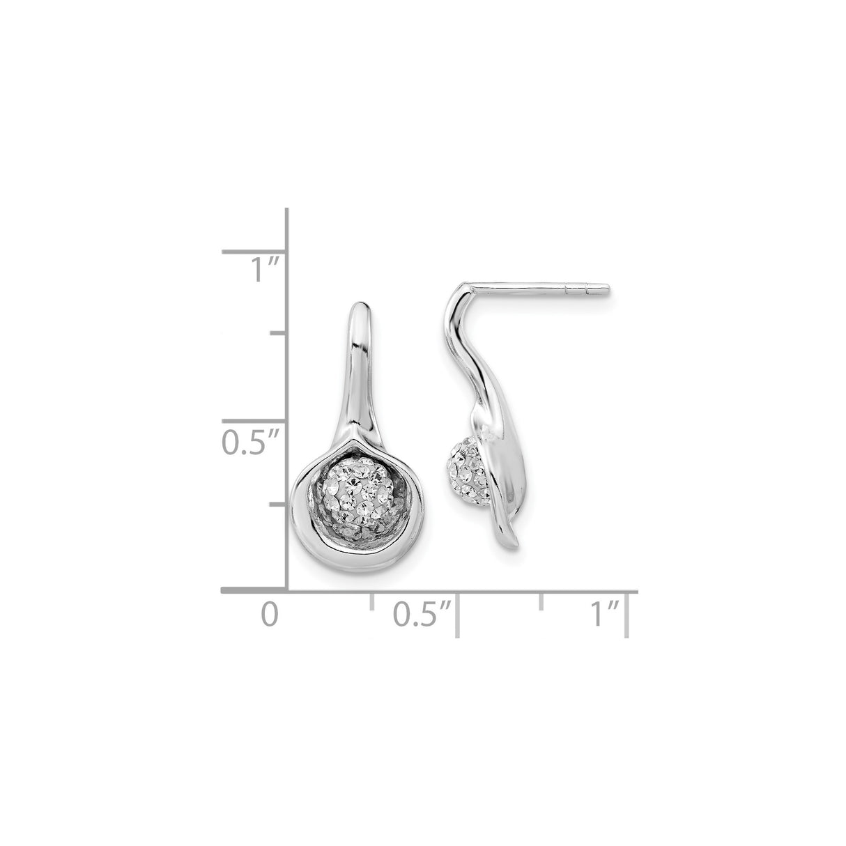 Sterling Silver Drop Earrings with Cubic Zirconia Cluster and Abstract Swirl Design