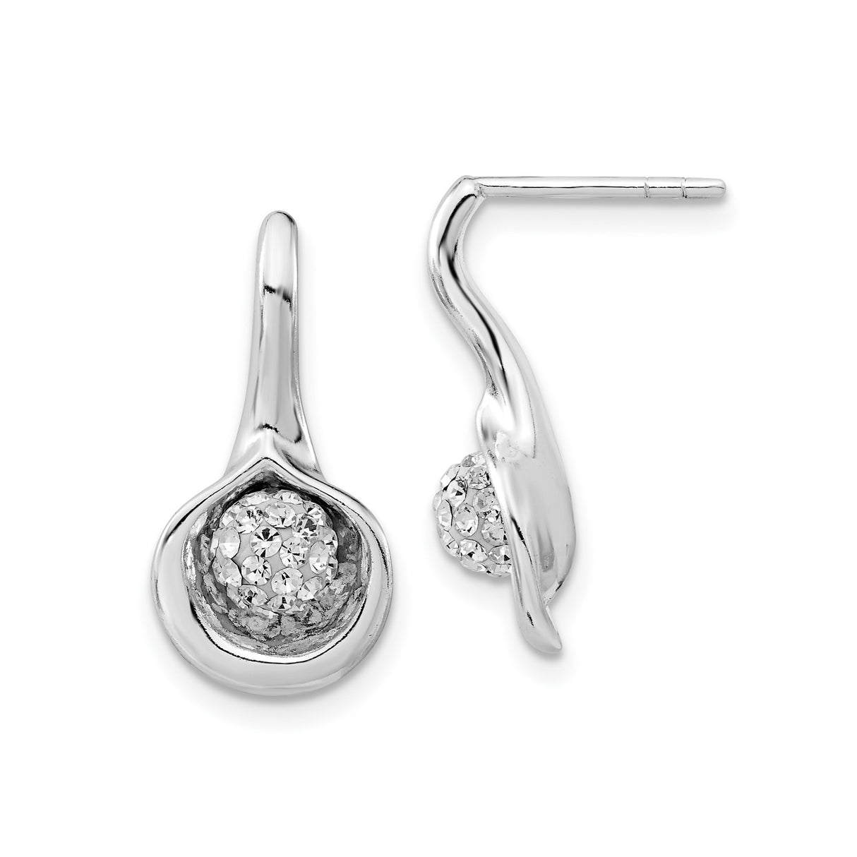 Sterling Silver Drop Earrings with Cubic Zirconia Cluster and Abstract Swirl Design