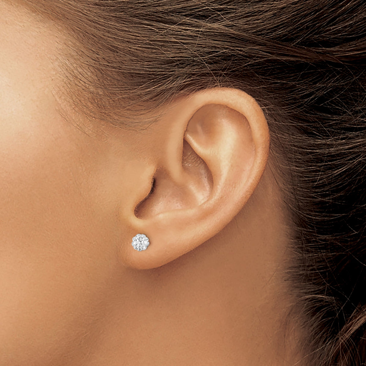 Sterling Silver Stud Earrings with Clustered Crystals in Round Domed Shape