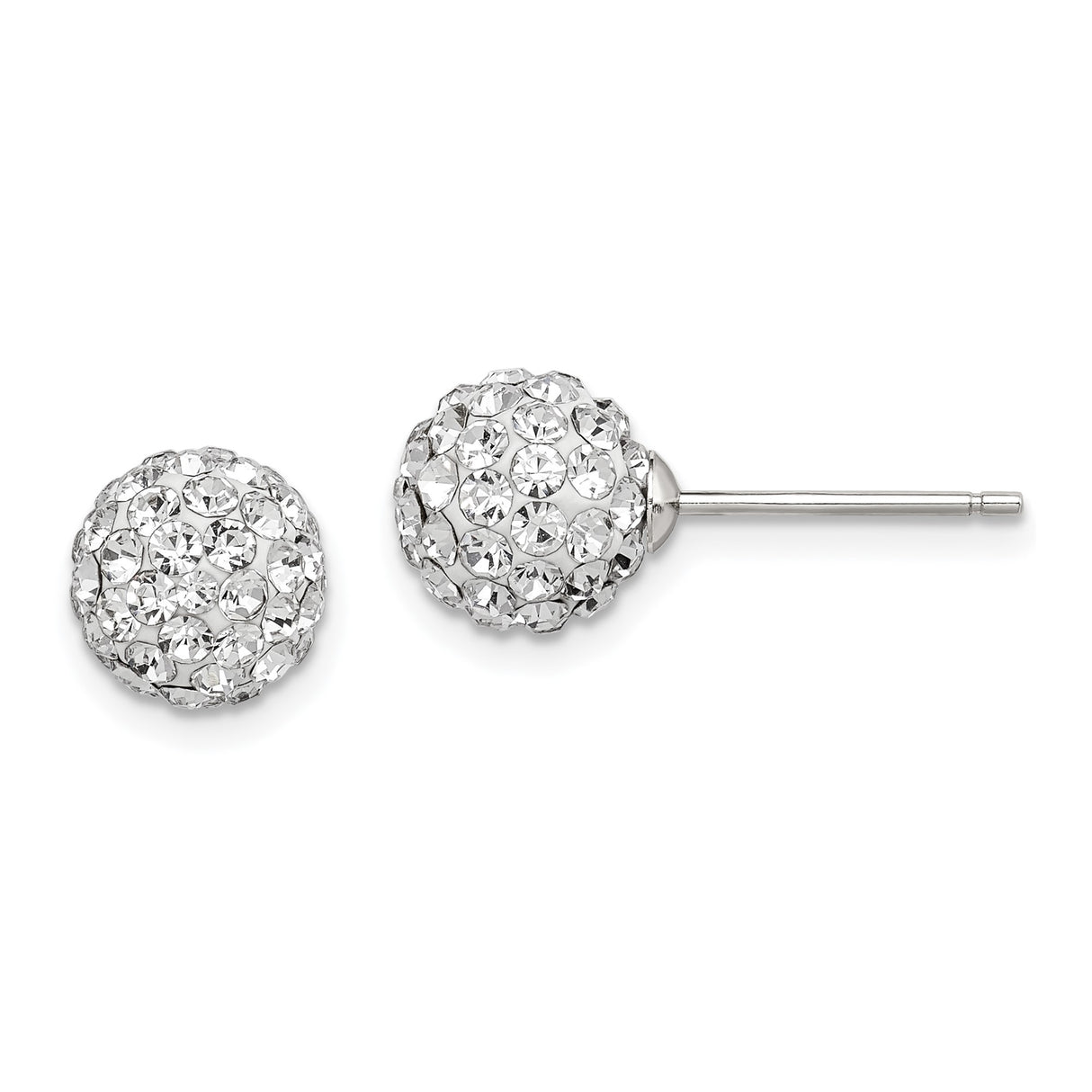 Sterling Silver Stud Earrings with Crystal Pavé Ball Design, Polished Finish, Minimalist Style for Women