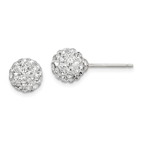 Sterling Silver Stud Earrings with Crystal Pavé Ball Design, Polished Finish, Minimalist Style for Women