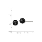 Sterling Silver Stud Earrings with Black Crystal Ball, Sparkly Disco Ball Style
