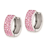Sterling Silver Hoop Earrings with Pink Crystals, Pave Set Round Cut Lightweight Style