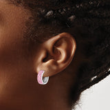 Sterling Silver Hoop Earrings with Pink Crystals, Pave Set Round Cut Lightweight Style