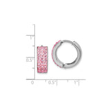 Sterling Silver Hoop Earrings with Pink Crystals, Pave Set Round Cut Lightweight Style