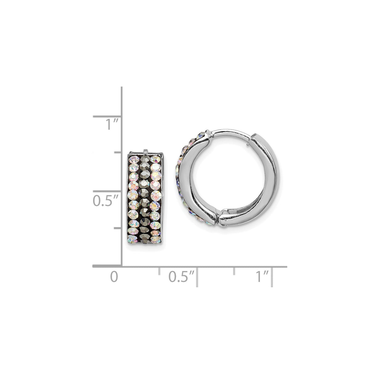 Sterling Silver Hoop Earrings with Multicolor Faceted Crystals, Iridescent Finish, Huggie Style