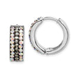Sterling Silver Hoop Earrings with Multicolor Faceted Crystals, Iridescent Finish, Huggie Style