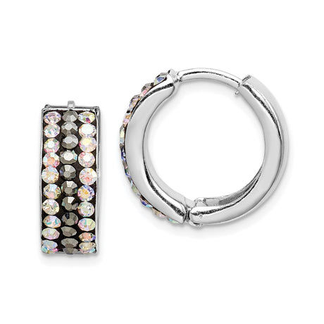 Sterling Silver Hoop Earrings with Multicolor Faceted Crystals, Iridescent Finish, Huggie Style