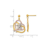 Sterling Silver Heart Shaped Drop Earrings with Pink and White Cubic Zirconia Floral Design