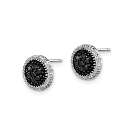 Sterling Silver Black And White CZ Pave Stud Earrings