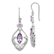 Sterling Silver Dangle Earrings with Marquise Cut Amethyst, Vintage Floral Filigree Design