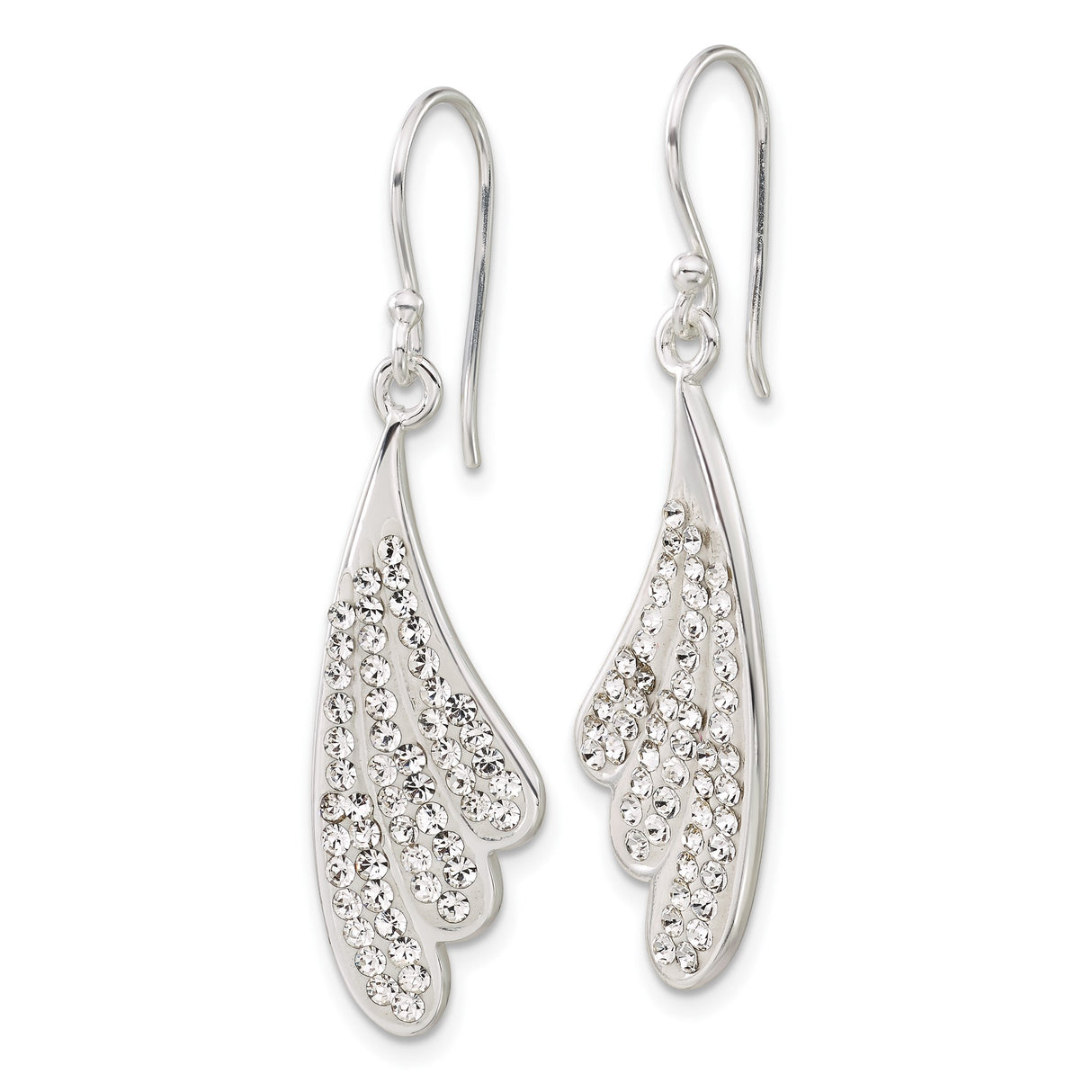 Sterling Silver Dangle Earrings with Clear Crystal, Angel Wing Feather Design for Women