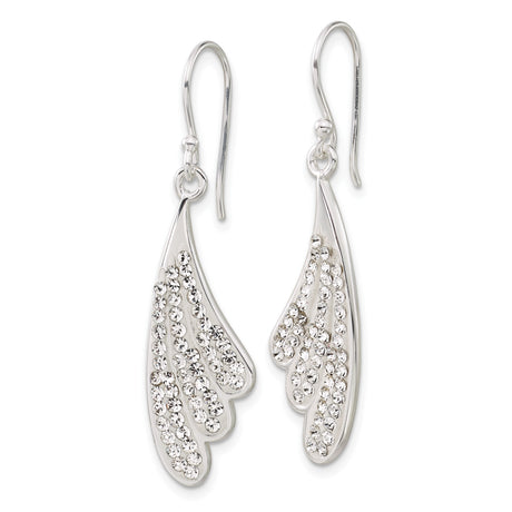 Sterling Silver Dangle Earrings with Clear Crystal, Angel Wing Feather Design for Women