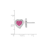 Sterling Silver Heart Shaped Stud Earrings with Pink and Clear Crystals