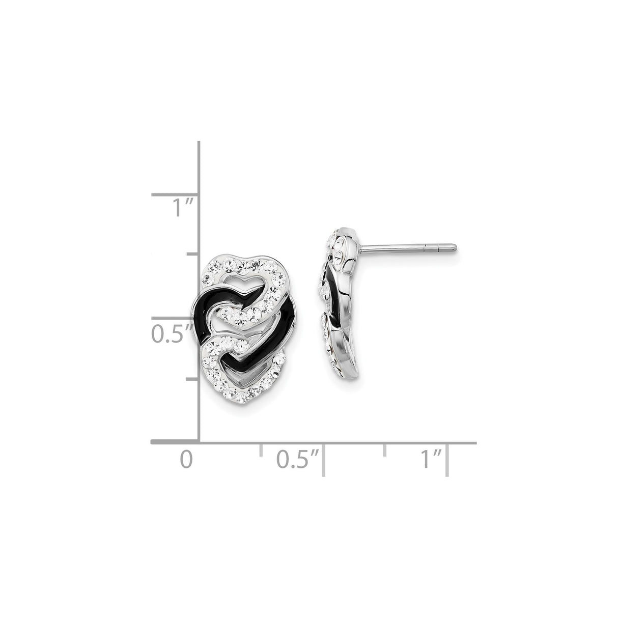 Sterling Silver Stud Earrings with Intertwined Hearts and Clear Crystal Accents