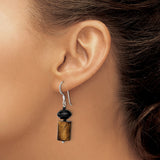 Sterling Silver Dangle Earrings with Tigers Eye and Black Onyx, Boho Earth Tone Jewelry for Women