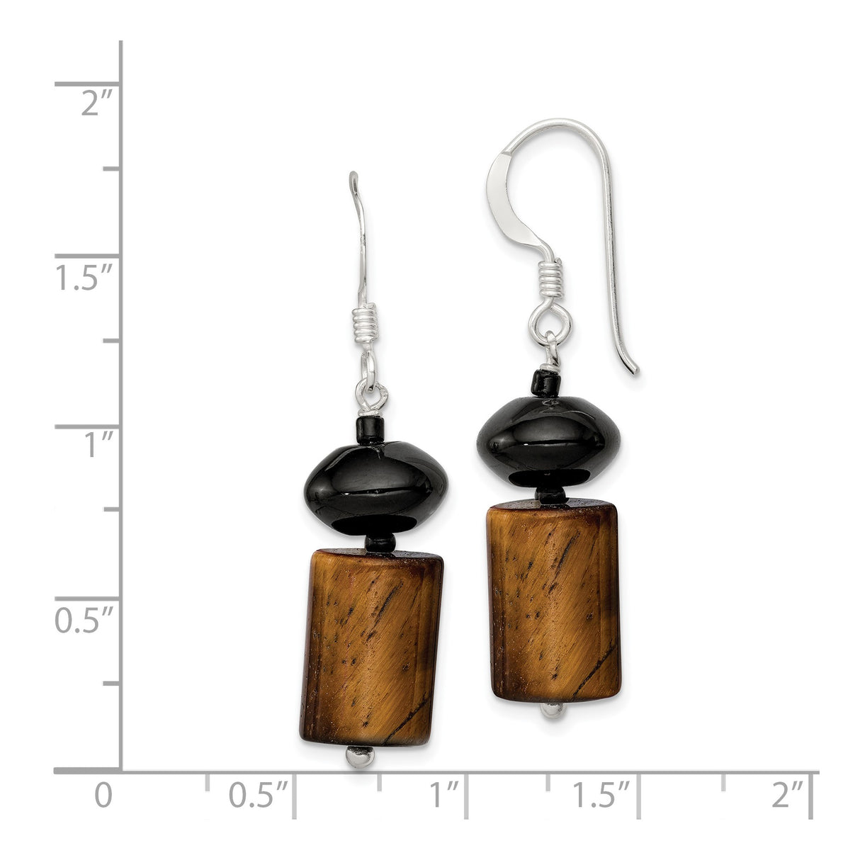 Sterling Silver Dangle Earrings with Tigers Eye and Black Onyx, Boho Earth Tone Jewelry for Women