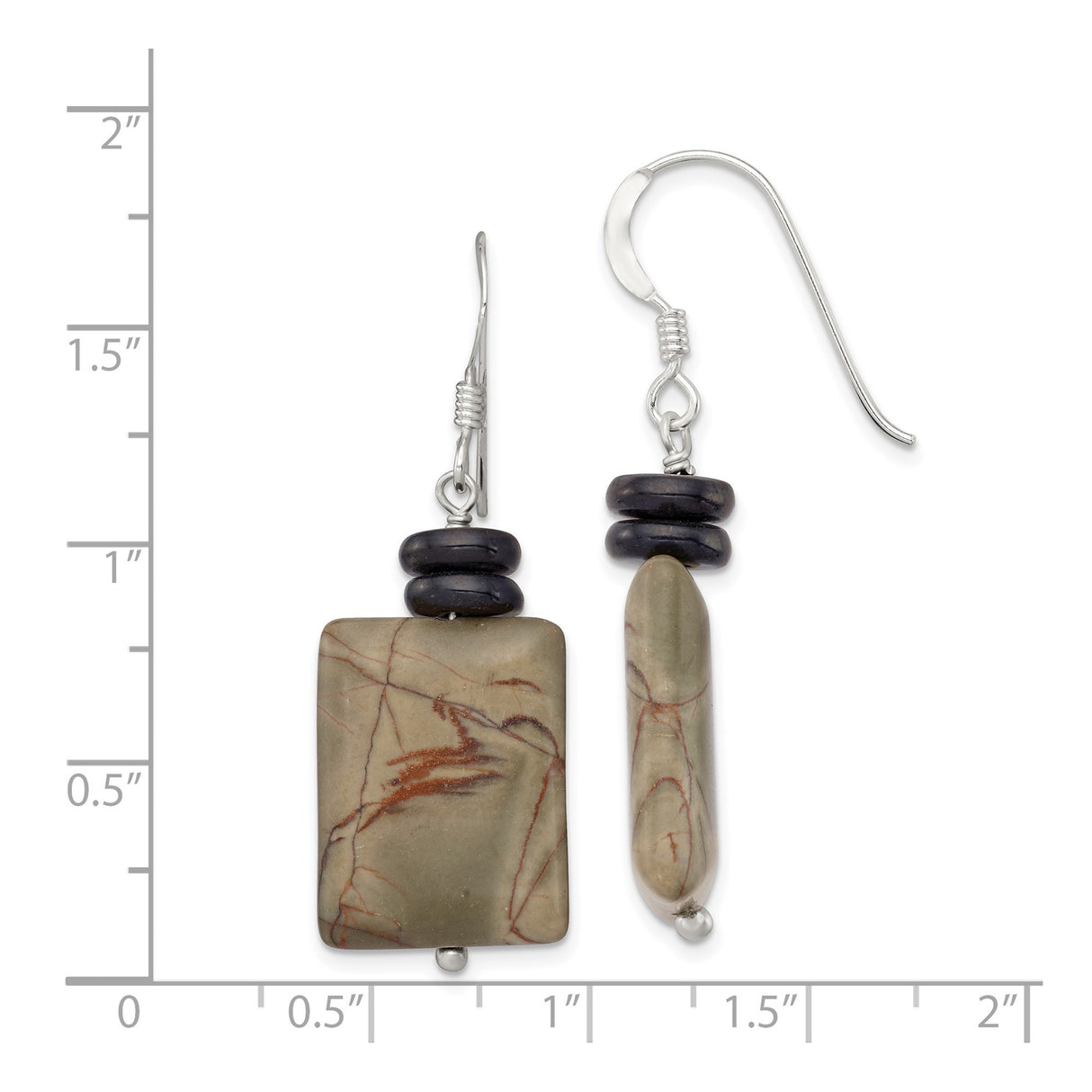 Sterling Silver Dangle Earrings with Jasper and Mother of Pearl, Boho Artisan Style