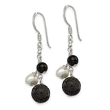 Sterling Silver Dangle Earrings with Freshwater Pearls and Agate, Boho Artisan Style