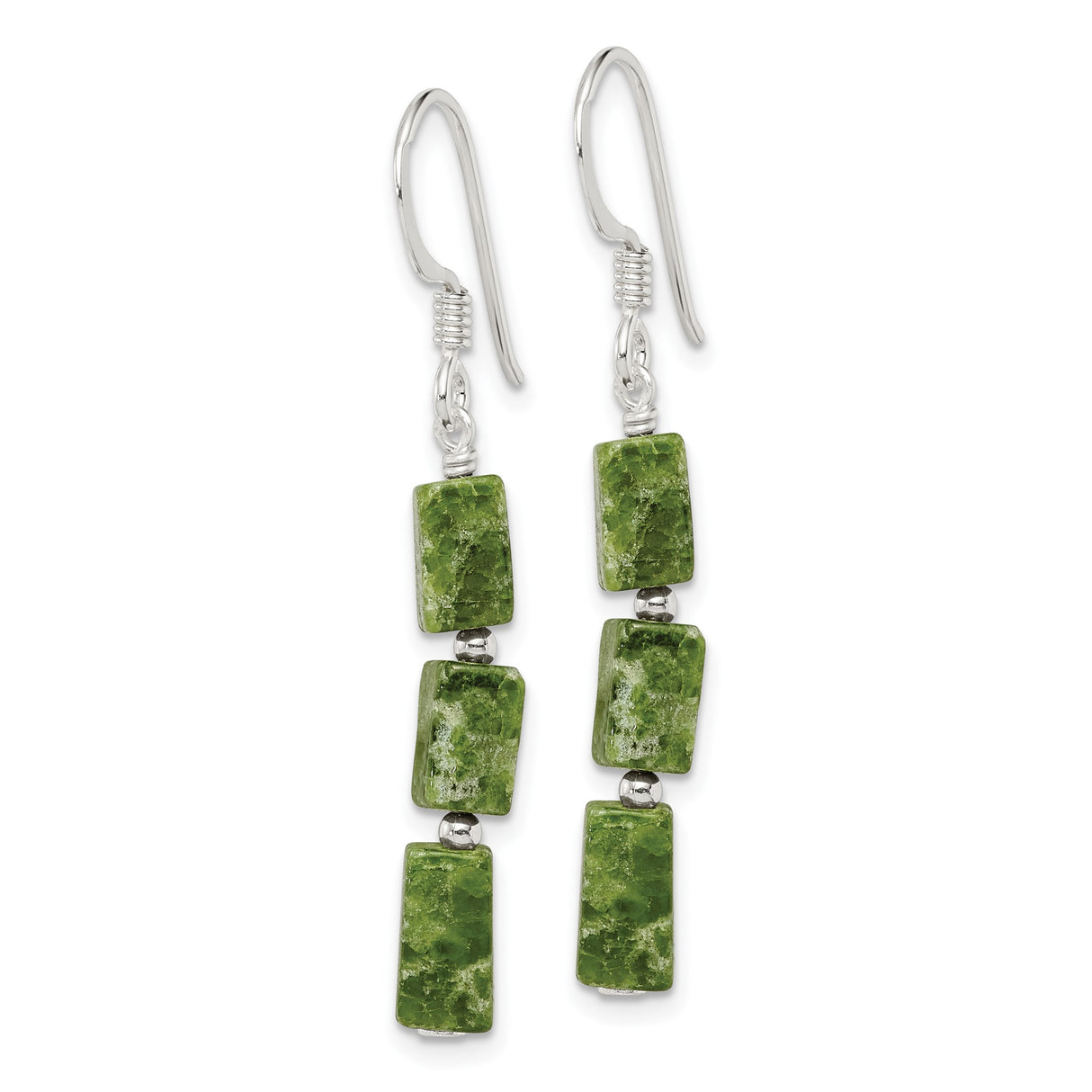 Sterling Silver Dangle Earrings with Natural Serpentine, Boho Minimalist Style for Women