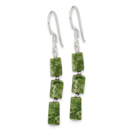 Sterling Silver Dangle Earrings with Natural Serpentine, Boho Minimalist Style for Women