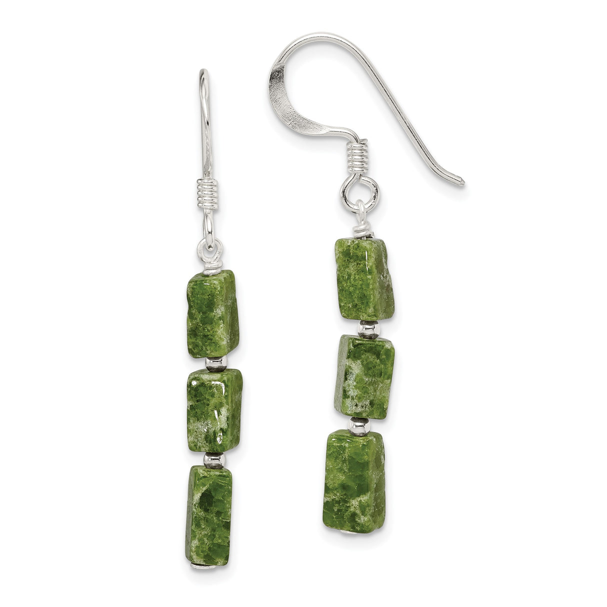 Sterling Silver Dangle Earrings with Natural Serpentine, Boho Minimalist Style for Women