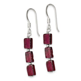 Sterling Silver Dangle Earrings with Garnet, Vertical Drop Linear Modern Minimalist Design