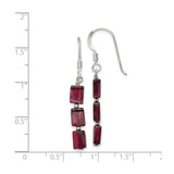 Sterling Silver Dangle Earrings with Garnet, Vertical Drop Linear Modern Minimalist Design