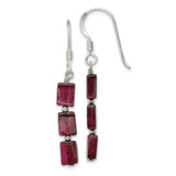 Sterling Silver Dangle Earrings with Garnet, Vertical Drop Linear Modern Minimalist Design