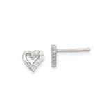 Sterling Silver Heart Stud Earrings with Clear Cubic Zirconia, Open Heart Design for Women