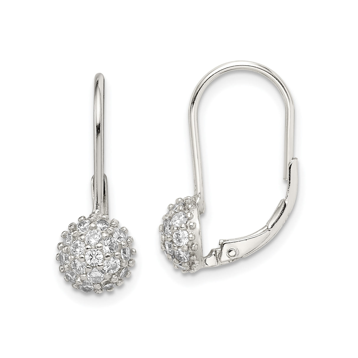 Sterling Silver Leverback Earrings with Cubic Zirconia Pavé Dome Cluster Design