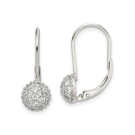 Sterling Silver Leverback Earrings with Cubic Zirconia Pavé Dome Cluster Design