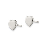 Sterling Silver Heart Stud Earrings, Simple Polished Minimalist Design for Women