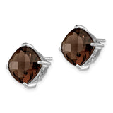 Sterling Silver Stud Earrings with Cushion Cut Smoky Quartz, Minimalist Style for Women