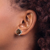 Sterling Silver Stud Earrings with Cushion Cut Smoky Quartz, Minimalist Style for Women