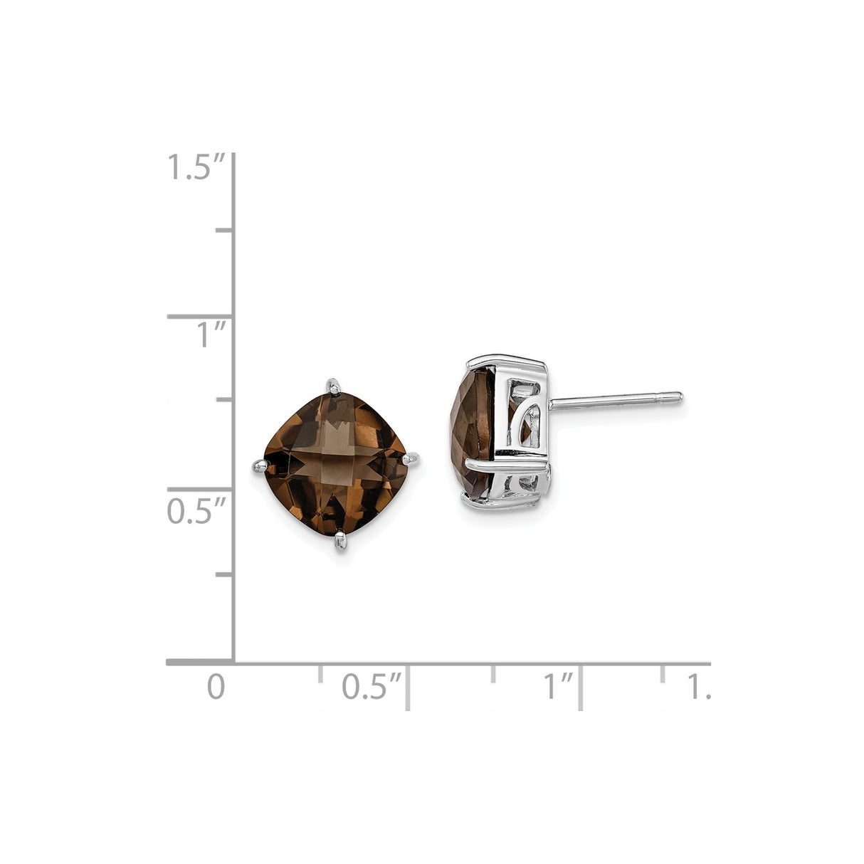 Sterling Silver Stud Earrings with Cushion Cut Smoky Quartz, Minimalist Style for Women