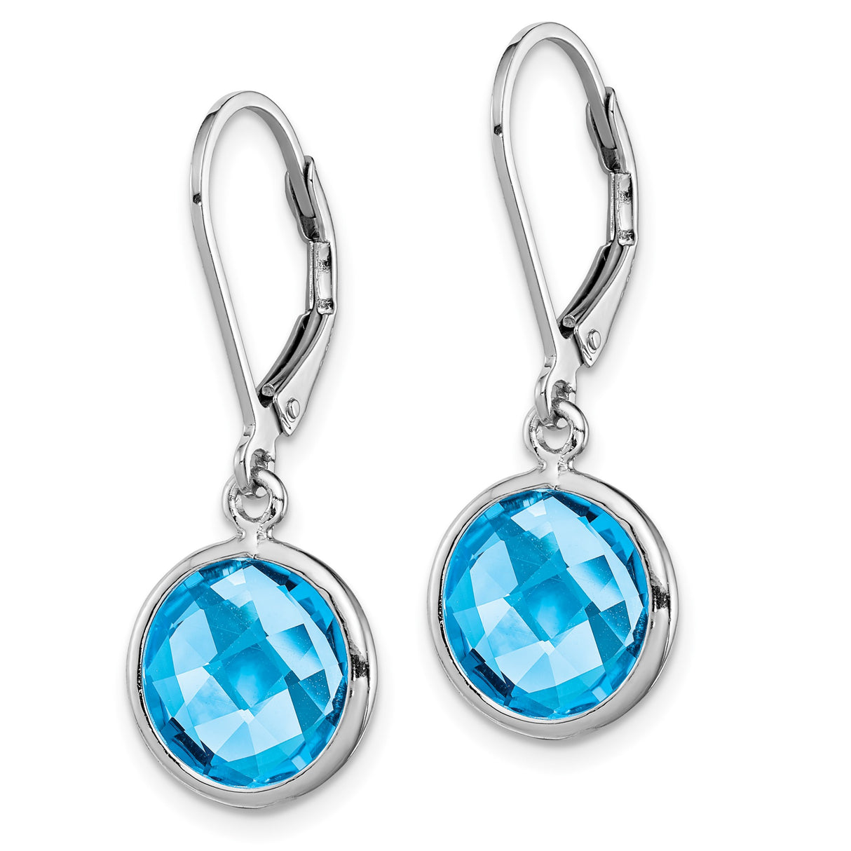 Sterling Silver Drop Earrings with Swiss Blue Topaz, Rounded Bezel Setting, Leverback Closure