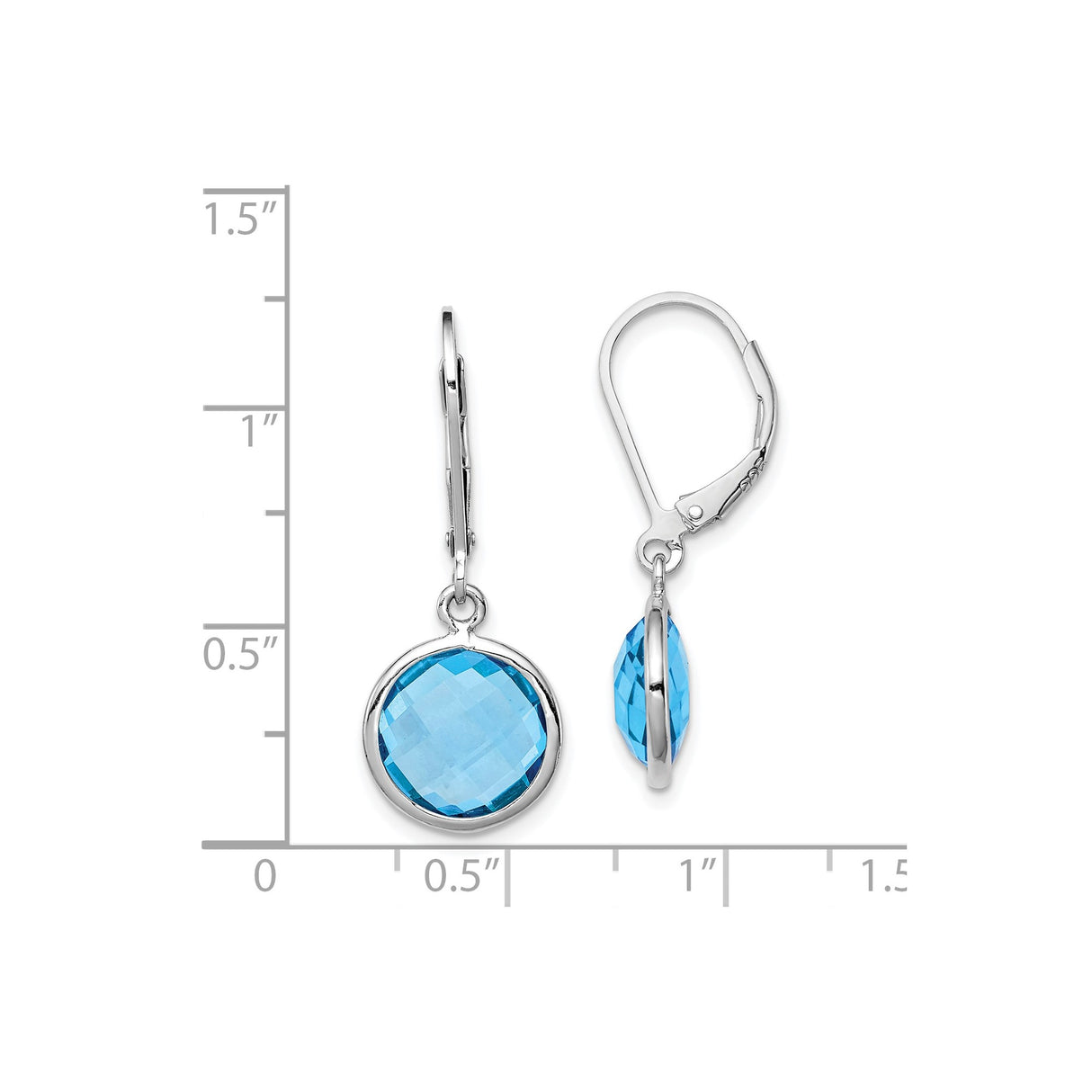Sterling Silver Drop Earrings with Swiss Blue Topaz, Rounded Bezel Setting, Leverback Closure