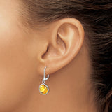 Sterling Silver Drop Earrings with Citrine, Bezel Set Leverback Dangle Design