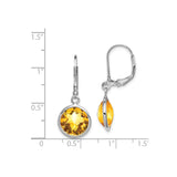 Sterling Silver Drop Earrings with Citrine, Bezel Set Leverback Dangle Design