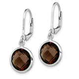 Sterling Silver Dangle Earrings with Smoky Quartz in Bezel Setting, Leverback Closure