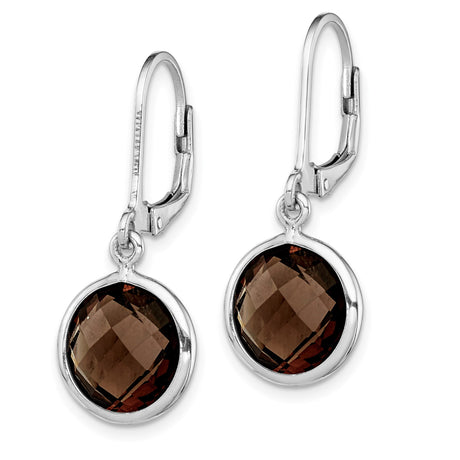 Sterling Silver Dangle Earrings with Smoky Quartz in Bezel Setting, Leverback Closure