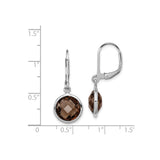 Sterling Silver Dangle Earrings with Smoky Quartz in Bezel Setting, Leverback Closure