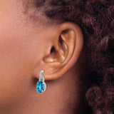 Sterling Silver Drop Earrings with Swiss Blue Topaz, Milgrain Setting, Dangle Design for Women