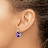 Sterling Silver Amethyst Stud Earrings with Cushion Cut Gemstone and Vintage Rope Detail