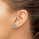 Sterling Silver Oval Stud Earrings with Swiss Blue Topaz and Diamond Halo