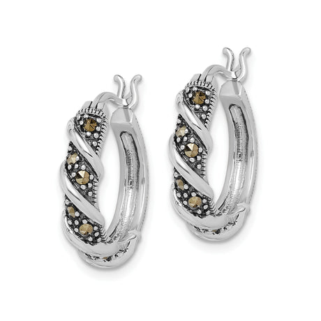 Sterling Silver Twisted Hoop Earrings with Marcasite Accents, Vintage Inspired Design