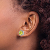 Sterling Silver Stud Earrings with Lemon Quartz and Diamond Accents, Vintage Filigree Design